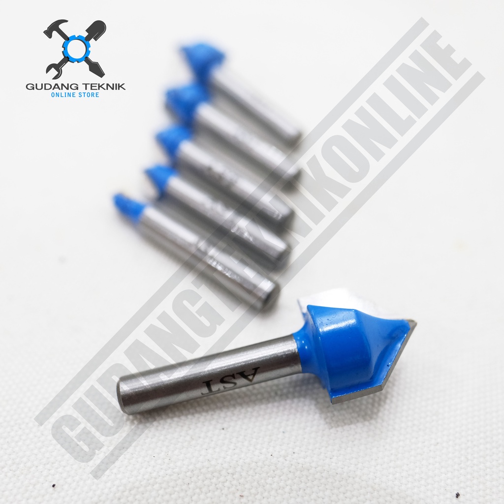 Mata Profil Kayu 1/4&quot; 6 8 10 12 16 19mm AST V Grooving Bit / Mata Trimmer Router AST V Groove