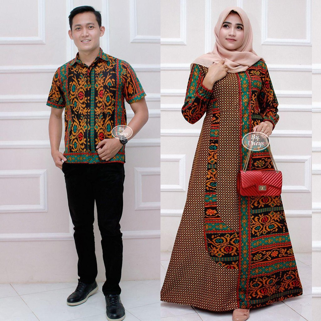 Batik Couple Gamis batik Maura Sania Ruffle ori Ndoro jowi DNT Size M L XL All Size-5