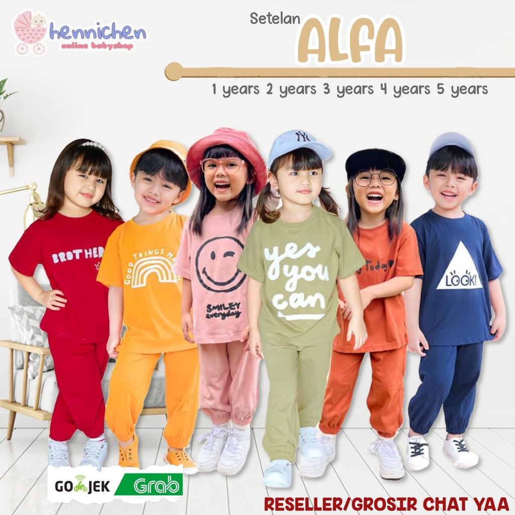 PROMO 7.7 Setelan Anak Unisex Alfa Lucuna SMILEE Size 1-5Tahun / Setelan Boy and Girl / Setelan anak Lucu