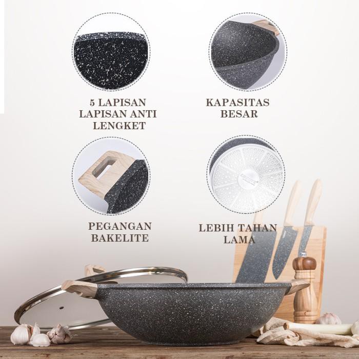 Promo Carote Wok Kuali Anti Lengket 36Cm/40Cm Dengan Tutup - 40 Cm