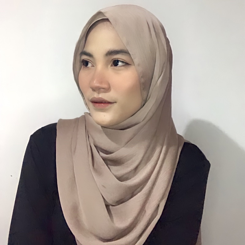 Pashmina Premium Satin Silk Malaysia Textured Crinkle (JAHIT TEPI KECIL SUPER RAPI)-Bisque