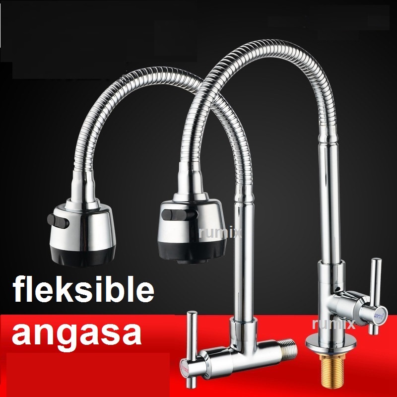 Kran Keran Air Angsa Fleksibel Wastafel Tembok Sink Minimalis Premium Stainless Kuningan Cuci Piring