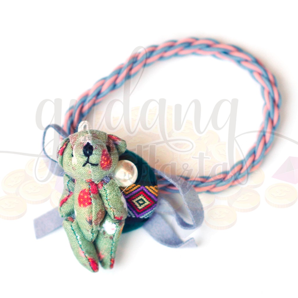 Ikat Rambut Floral Bear Beruang Motif Bunga Lucu Gelang Karet GH 201337