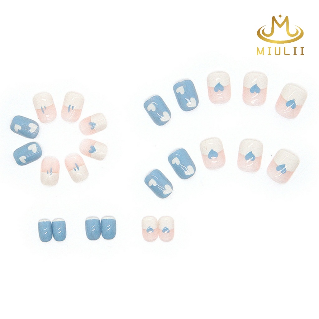 MIULII / KUKU PALSU  A0448  / 24PCS / 3D / NAIL ART / PREMIUM / CUTE / BIRU / FREE LEM JELLY / KUTEK