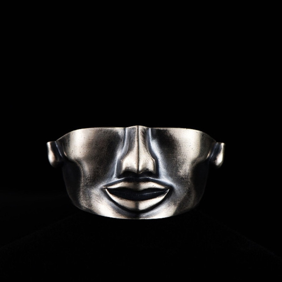 Kreativitas Vintage Masker Tengkorak Cincin Jari Baja Titanium S925 Perak Perhiasan Fashion Punk Pria Keren Rings