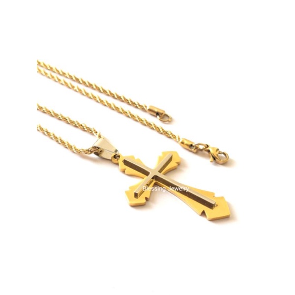 Kalung Salib Warna Emas Pria dan Wanita Kalung Salib Polos