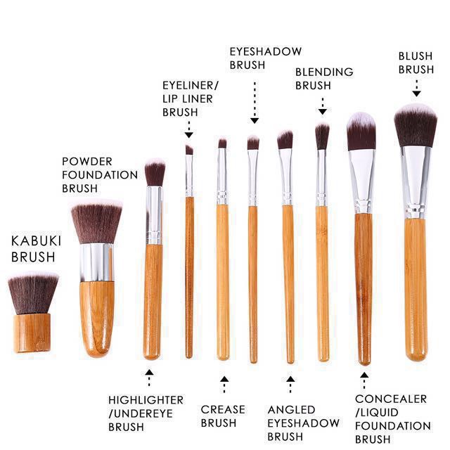 [COD] 11pcs Kabuki Wooden Brush | Kuas Make Up Gagang Kayu Bulu Super Lembut dengan Pouch Lucu