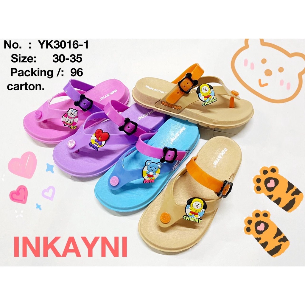 YK3016-1 Sandal Jepit Anak Perempuan / Cewek Tanggung Motif BT21 Merek Inkayni Ukuran 30-35