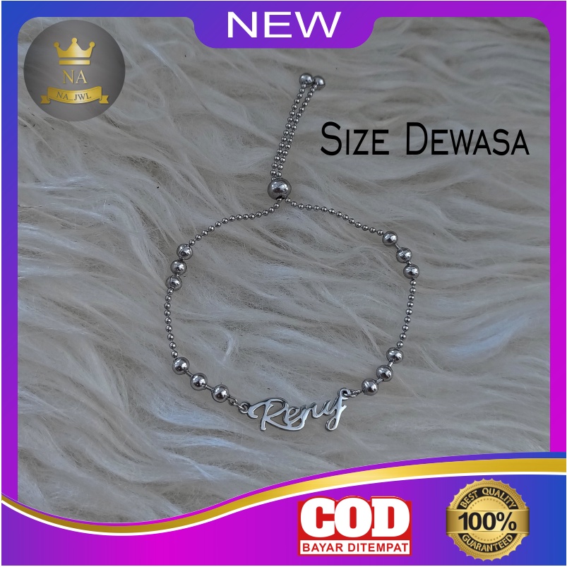Gelang Nama Serut Monel Anti Karat Putih / Silver Wanita Aksesoris Fashion korea
