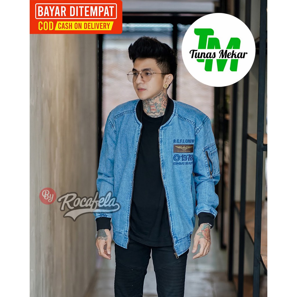 Jaket Jeans Pria Rocafela The News 100% Original ~ Jaket Jeans Bomber