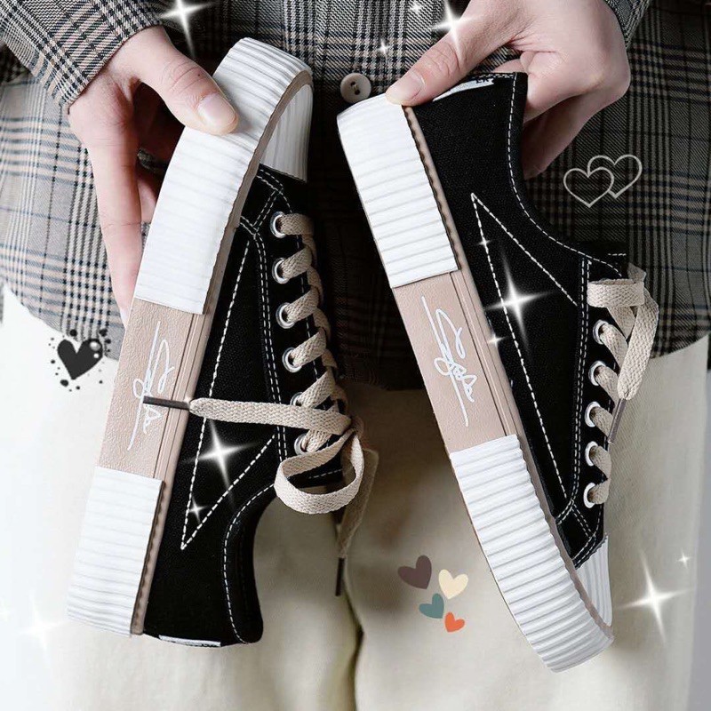 AXELINE IMPORT JOLY SEPATU SNEAKERS WANITA (FREE KAOS KAKI) PASTEL CANDY LILAC HITAM CREAM by axeline-1