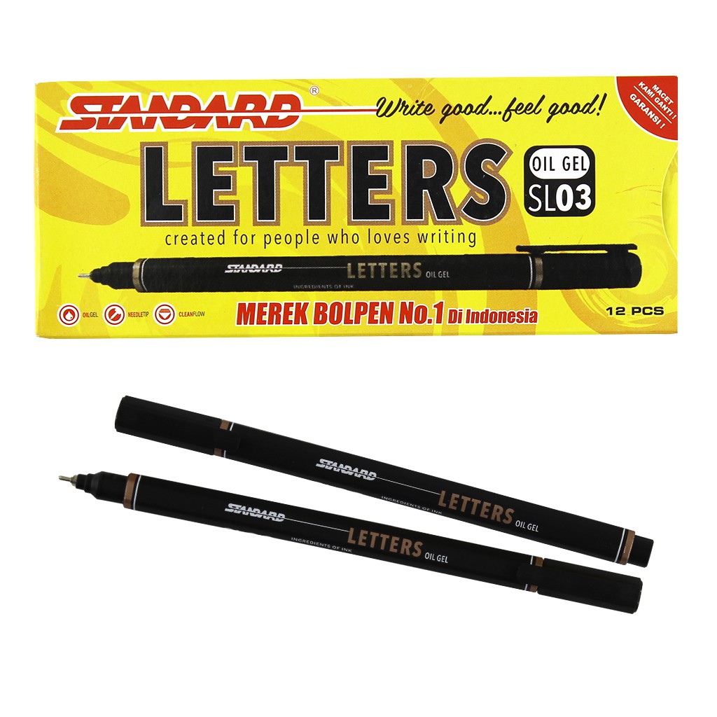 STANDARD PEN LETTERS SL03 BLACK ISI 12 PCS | Shopee Indonesia
