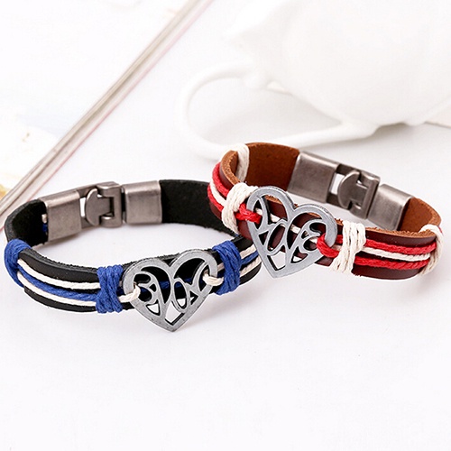 Hu Hu Hu Hu Hu Alat Bantu Pasang Kacamata♡ Gelang Tangan Strap Kulit Kepang Multi Layer Liontin Hati Hollow Bahan Alloy Untuk Wanita