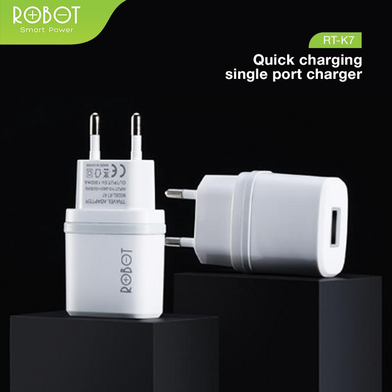 Charger Quick Charge ROBOT RT-K7 Output 5V/1A Fireproof Adaptor With Micro USB Cable