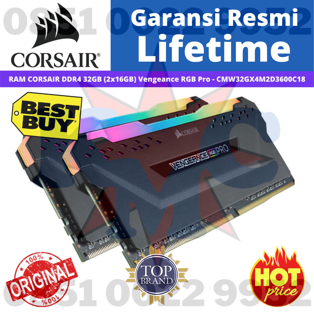 RAM CORSAIR DDR4 32GB 32 GB (2x16GB) Vengeance RGB Pro - CMW32GX4M2D3600C18