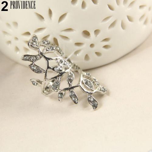 [Bayar Di Tempat]Shiny Rhinestone berongga Leaf Joint Armor Knuckle Ring