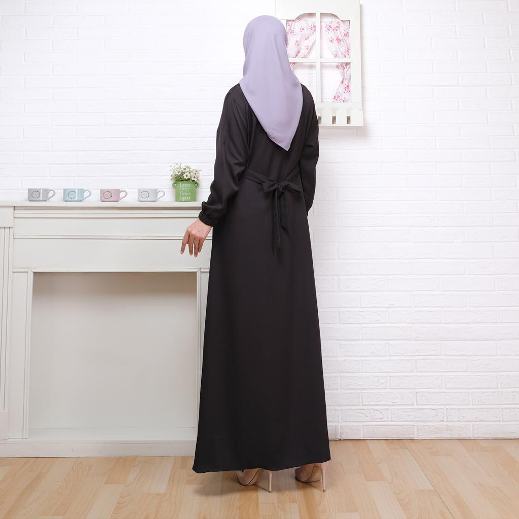 Modesee Gamis Putih Hitam Polos Basic Layer Busui Wanita Muslim Mina Dress, Gamis S M L XL XXL, Gamis Jumbo 2XL 3XL 4XL 5XL-Black 3XL