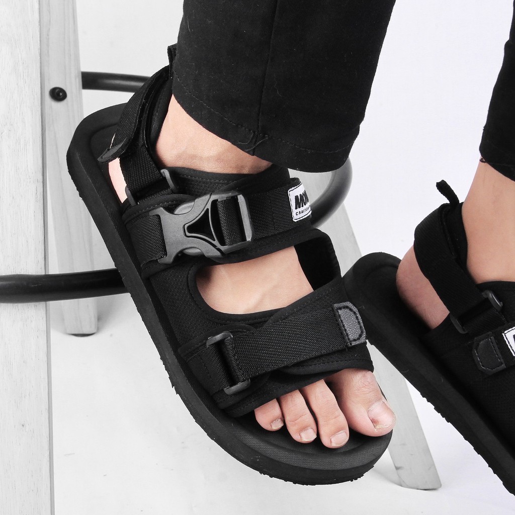 Secre Black | Sandal Gunung Original Kulit Santai Casual Pria Cowok Sendal Ori | FORIND x Monday