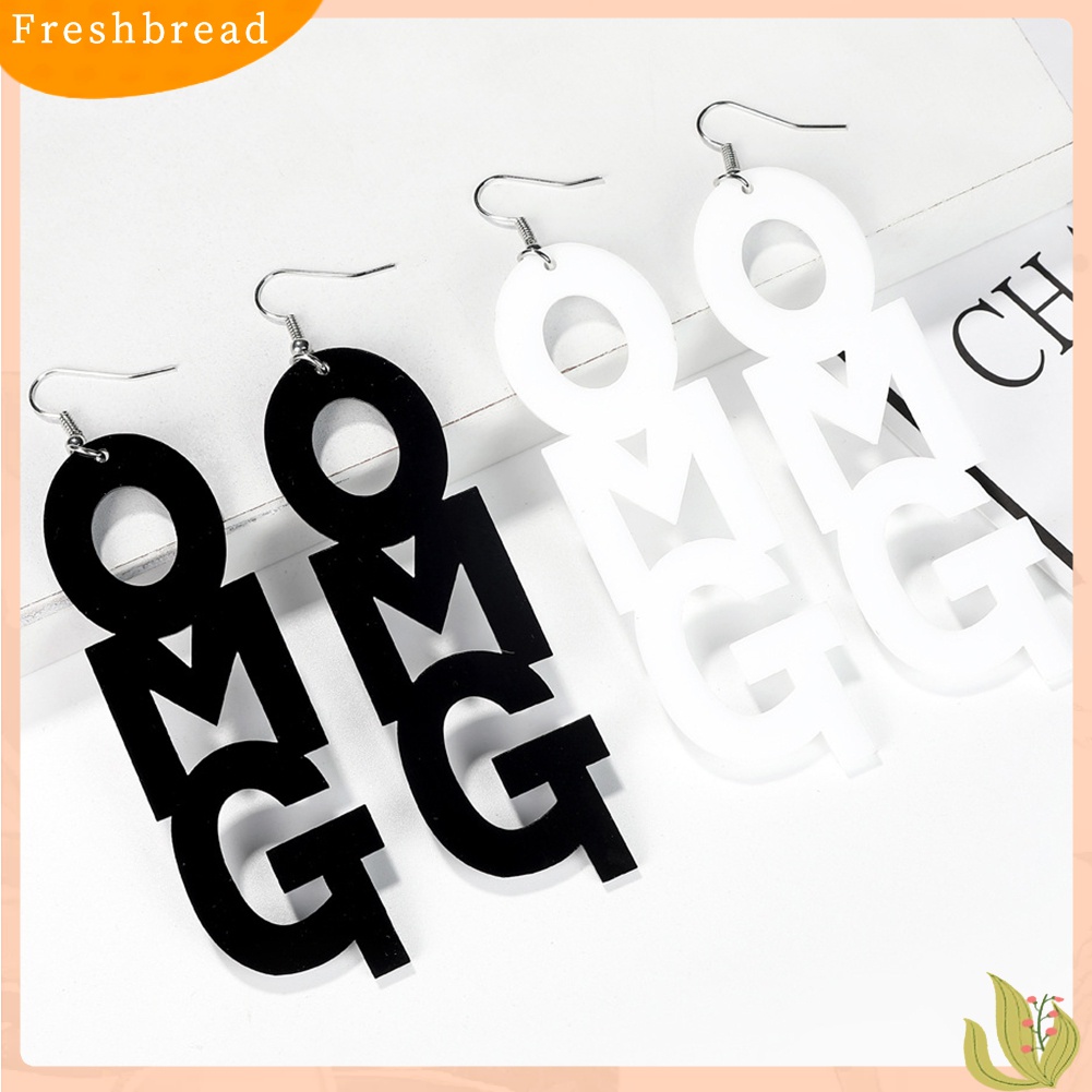 Fresh| Anting Kait Gantung Statement Bahan Akrilik Desain Tulisan OMG Gaya Hip Hop Untuk Wanita