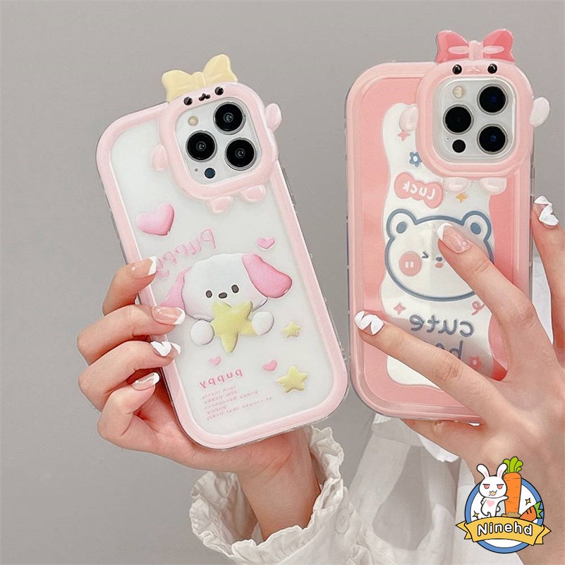 Case Pelindung Lensa Kamera Bumper Shockproof Motif Kartun Beruang Untuk iPhone 14 13 12 11 Pro Max X Xr Xs Max 7 8 6 6s Plus SE 2020