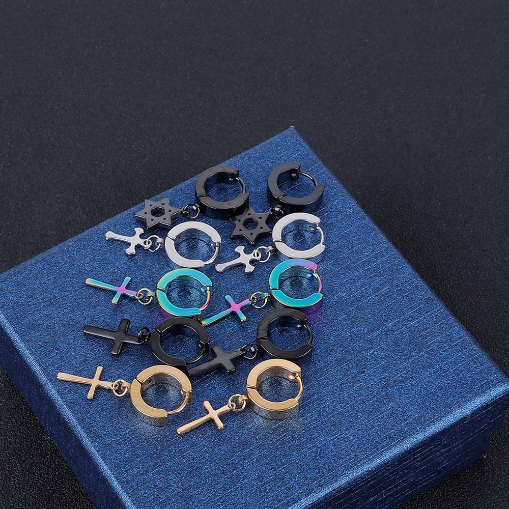 1 Pc Anting Tindik Rumbai Liontin Salib Bahan Titanium Steel Gaya Punk Rock Untuk Pria Dan Wanita