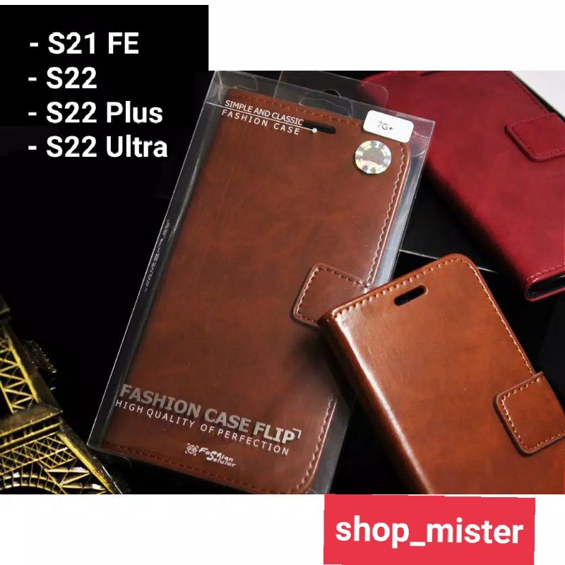 Flip Case Sarung Buku Kulit Leather Case Samsung S21 FE S22 S22+ S22 Plus S22 Ultra Case Flip Cover 