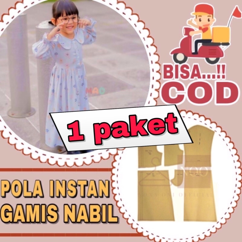 1 paket pola gamis anak nabila - pola gamis kerah rebah anak tinggal jiplak ke kain