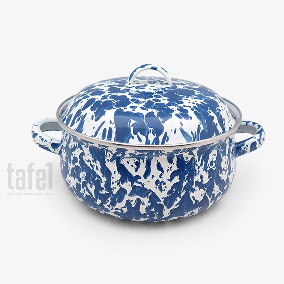 KEDAUNG Panci Enamel Lurik Biru Tua 20 cm