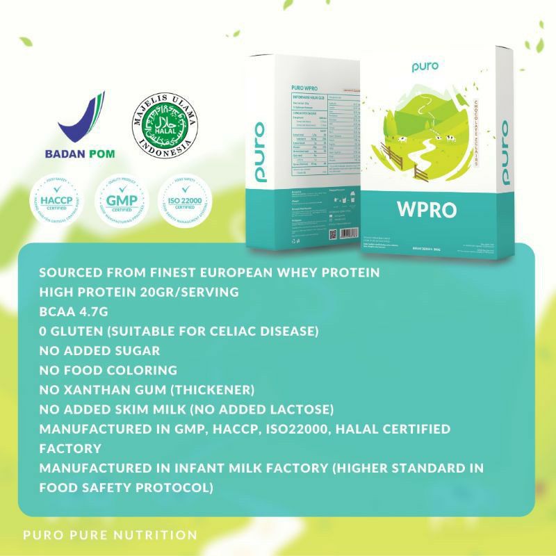 PURO WPRO WHEY W PRO PROTEIN 300 GRAM GR 10 SERVING SUSU PROTEIN GRASS FED PROTEIN GYM LOW FAT PURO