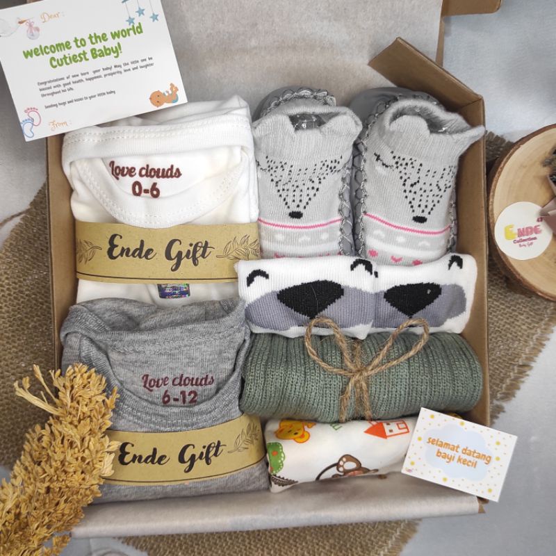 Gift Box Baby / Kado New Born / Kado Bayi/ Baju Bayi / Paket Hadiah Bayi / Hampers Baby Girl / Hampers Baby Boy (BISA COD)-Grey F