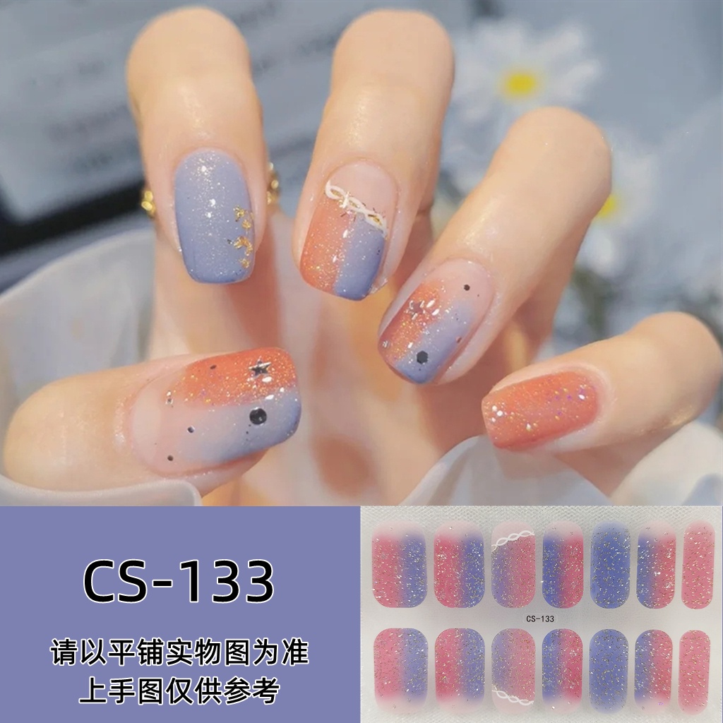 14pcs / Set Stiker Kuku Motif Kartun Warna Gradasi Anti Air / Racun Untuk Nail Art / Manicure DIY