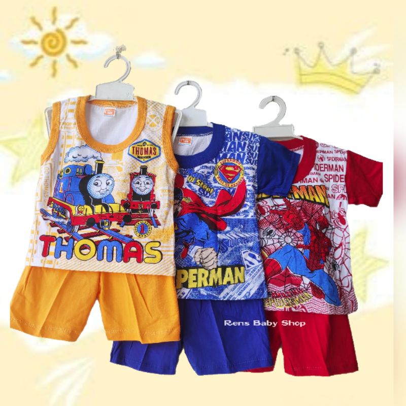 PROTO Setelan baju celana anak 1 2 tahun pooh superman spiderman