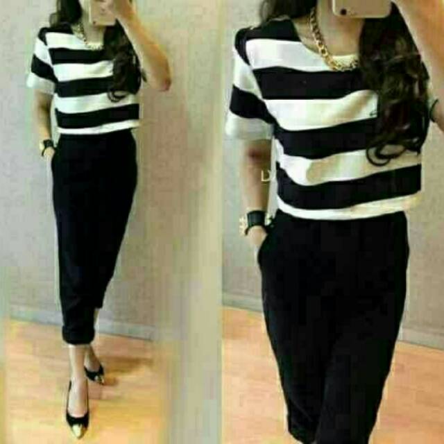 Set Stripe Garis Dara Baju Setelan Wanita Set Baju Wanita Setelan Baju Rumahan Setelan Baju Santai