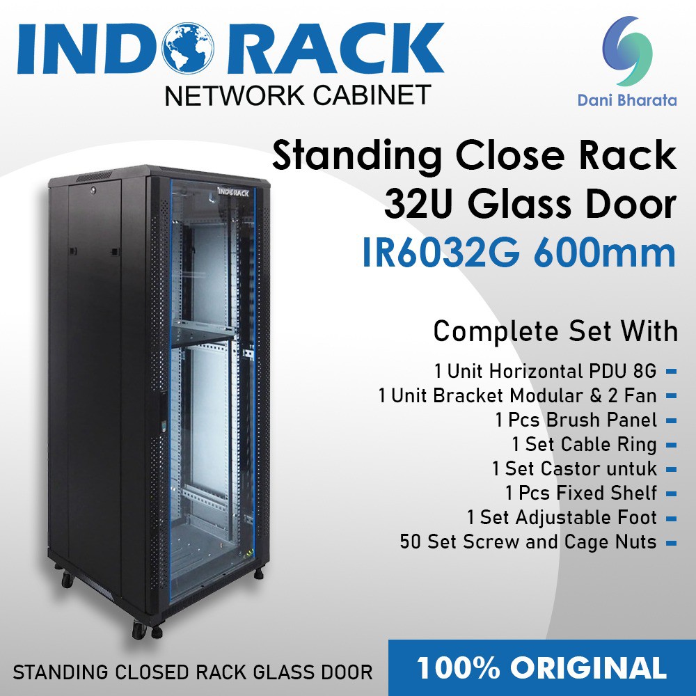 Indorack IR6032G Standing Close Rack 19&quot; 32U Glass Door Depth 600mm STANDING CLOSE RACK 32U INDORACK