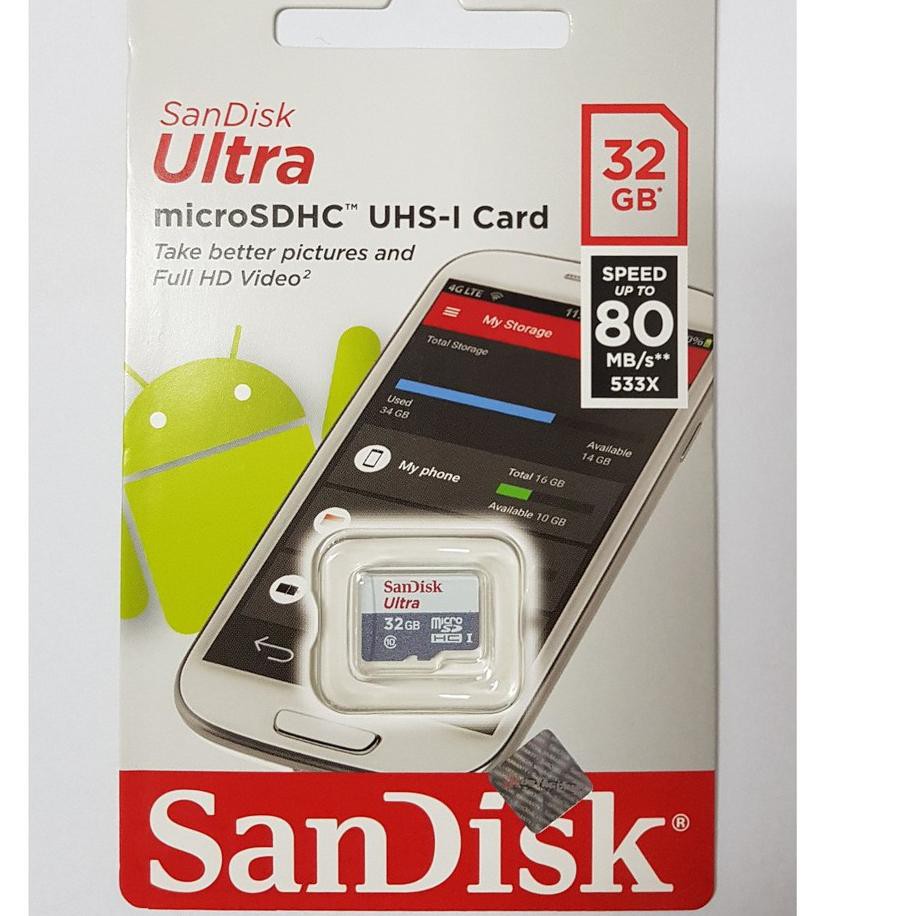 TodayRestock MEMORY CARD MMC SANDISK 32 16 128 64 GB CLASS 10 SPEED 80MBPS ORIGINAL MEMORI KARTU HAN