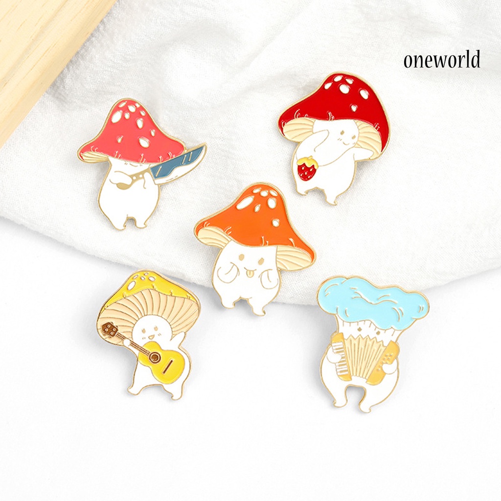 OW@ Cartoon Cute Mushroom Knife Guitar Enamel Student Brooch Pin Badge Jewelry Gift