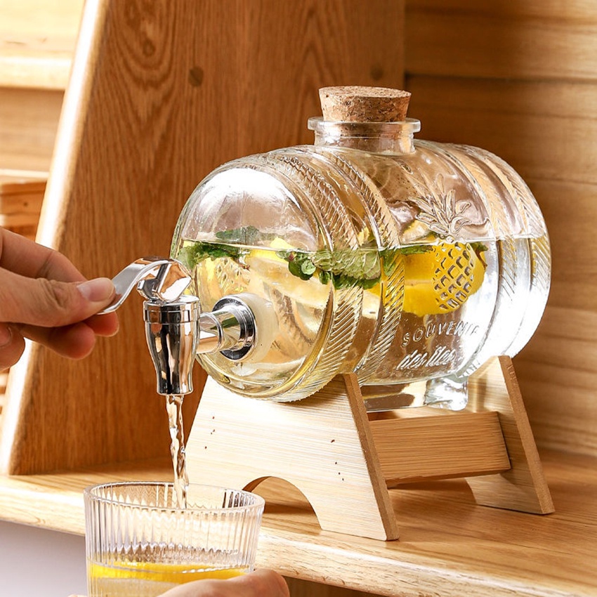 Lyn 1000Ml Sparkling Wine Mini Dispenser Kulkas Glass Bottle With Faucet Lemon Jug Juice Cola Beer