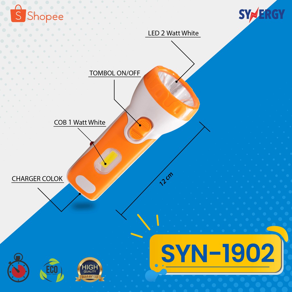 Senter + LED COB Isi Ulang 2W + 1W COB SYNERGY SYN-1902 Premium