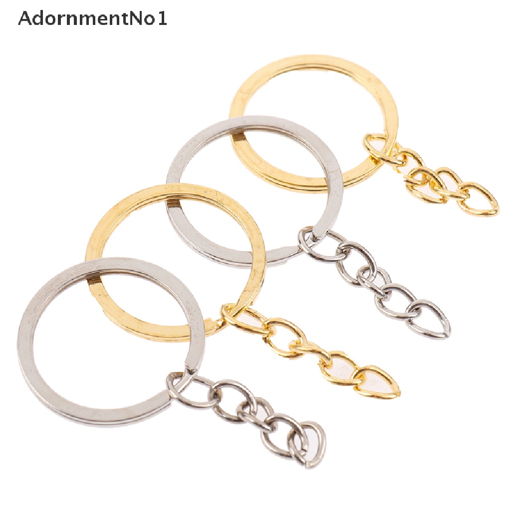 (AdornmentNo1) 20pcs / lot Gantungan Kunci Bulat Panjang 28mm Warna Gold / Silver