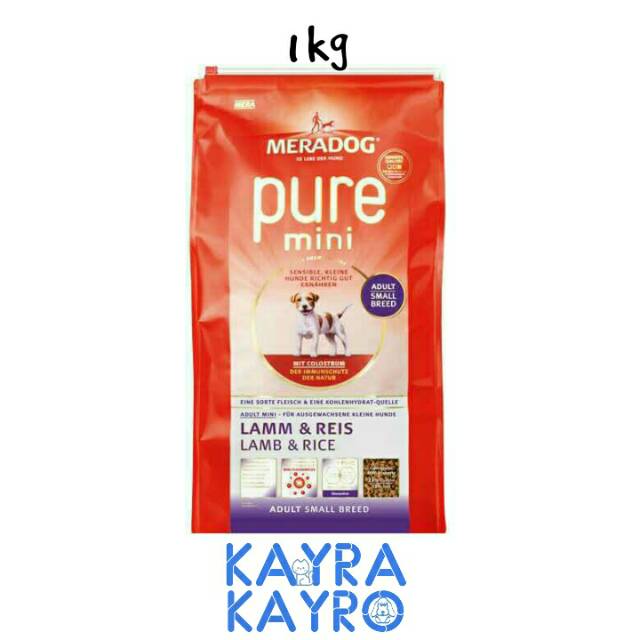Meradog Pure Mini Lamb Rice For Adult Small Dog 1 Kg Makanan