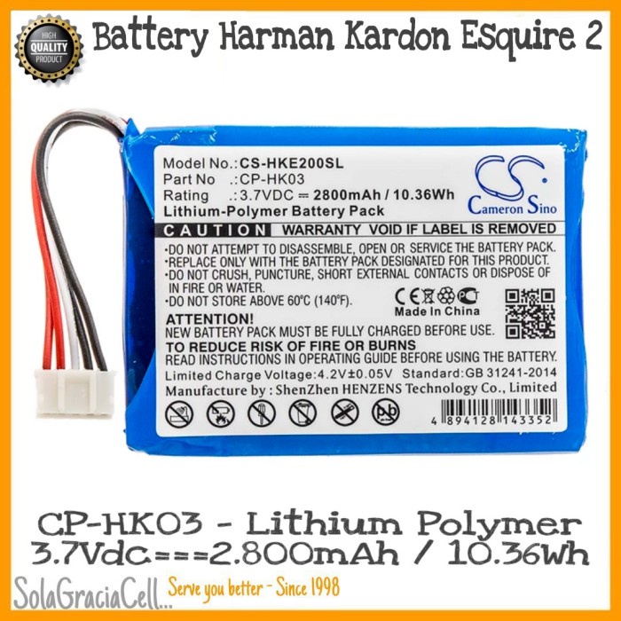 Batre / Battery Hk Harman Kardon Esquire 2 - Cp-Hk03 - 3.7Vdc 2.800Mah Murah Promo
