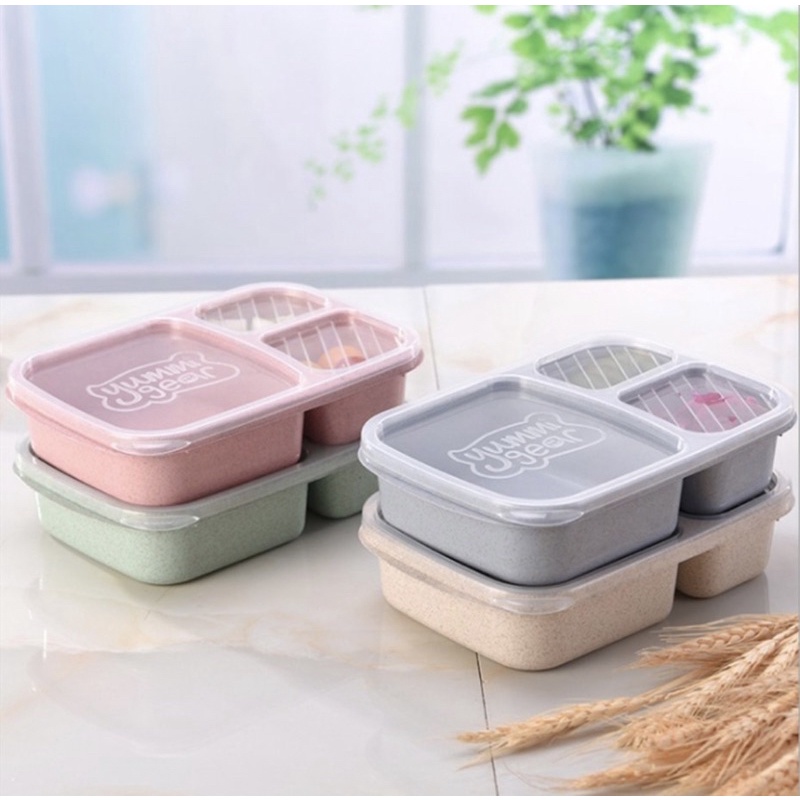 Lunch Box Bento Kotak Makan Bekal Anak Sekolah Dewasa Kantoran Sekat Anti Tumpah Bahan Jerami Gandum Traveling Box Anak