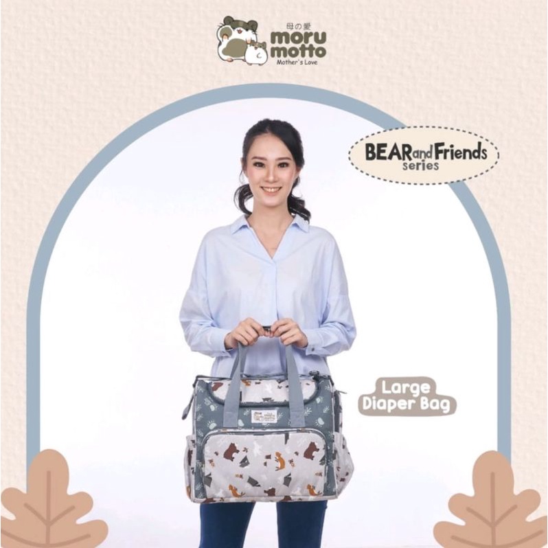 Moru motto large diaper bag MMT7005 / tas bayi besar bear & friends morumotto