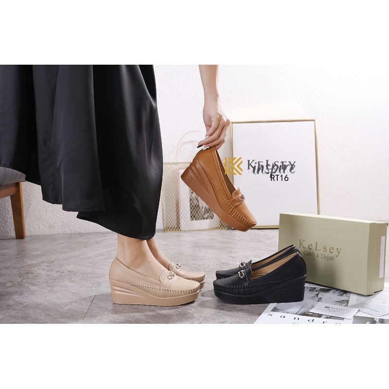 Kelsey Sepatu Wedges Wanita Sepatu Kerja Kulit Wesges 6,5cm RT16