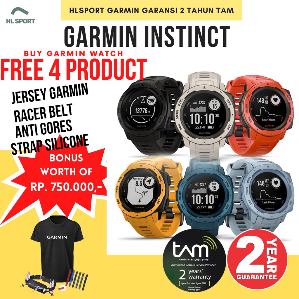 Garmin Instinct Smartwatch Outdoor GPS Watch Mil Spec Rugged Hiking Gunung Trail Trekking