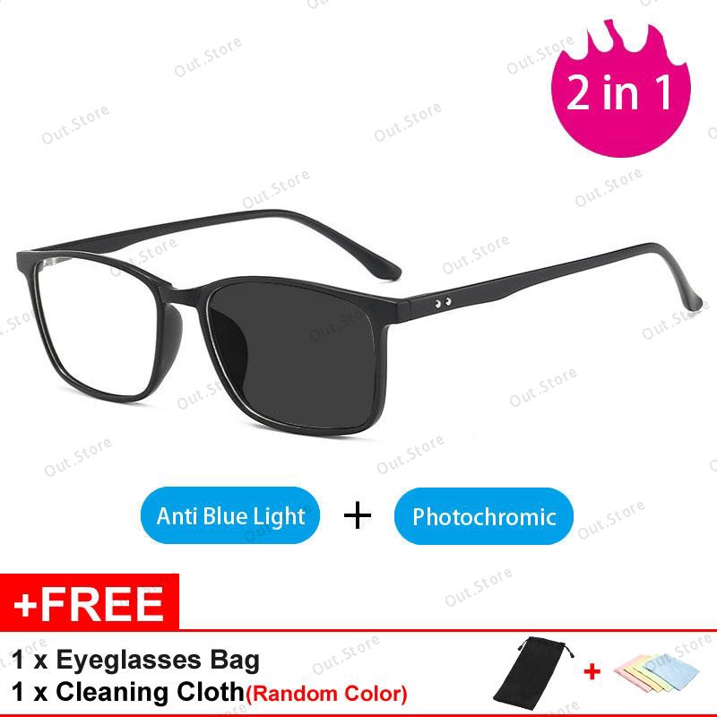 kaca Mata Photocromic 2 in1 Anti Radiasi Wanita Pria Original TR90 Frame kaca Mata Anti Silau UV