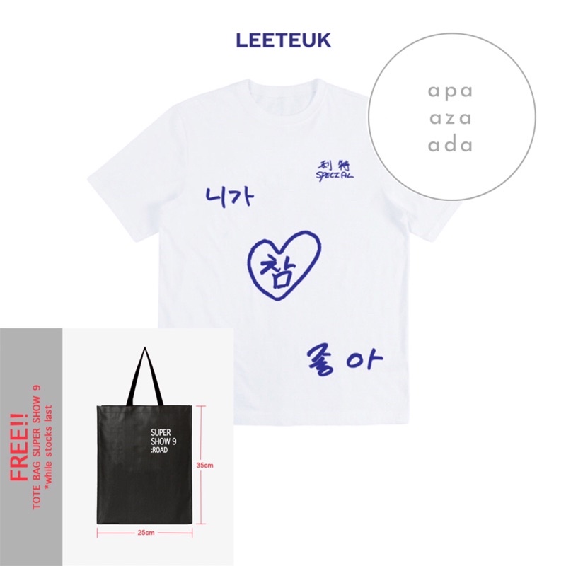SUPER JUNIOR LEETEUK HANDWRITING TSHIRT SUPER SHOW 9 LIMITED EDITION FREE TOTE BAG kaos premium unis