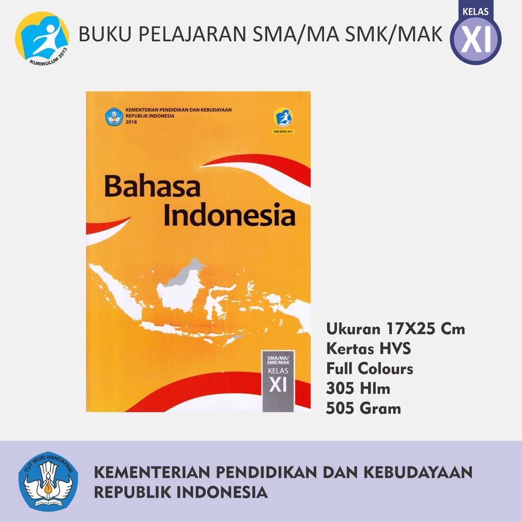 Buku Pelajaran Tingkat SMA MA MAK SMK Kelas XI Bahasa Indonesia Inggris Matematika Penjaskes Seni Budaya PPKn Kemendikbud-XI B INDONESIA
