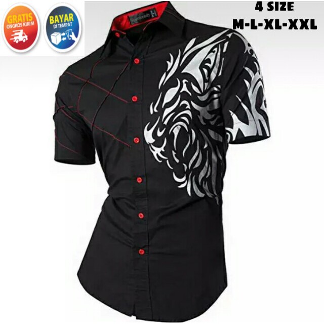 topfashion 4 WARNA/KEMEJA PRIA ELEGANT MOTIF DRACO /HEM PRIA LENGAN PENDEK