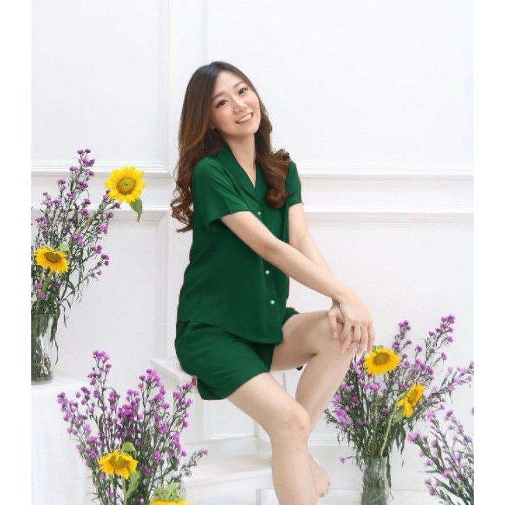 daily set  One set strady basic / setelan kemeja wanita polos/baju santai/pajama gradasi-1